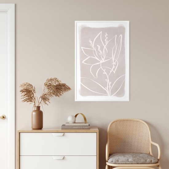 Poster com plantas brancas num fundo rosa 1